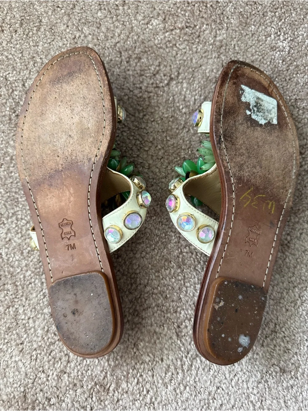 Tory Burch Sydney Leather Slides Sandals with Crystal Studs  Floral Accents